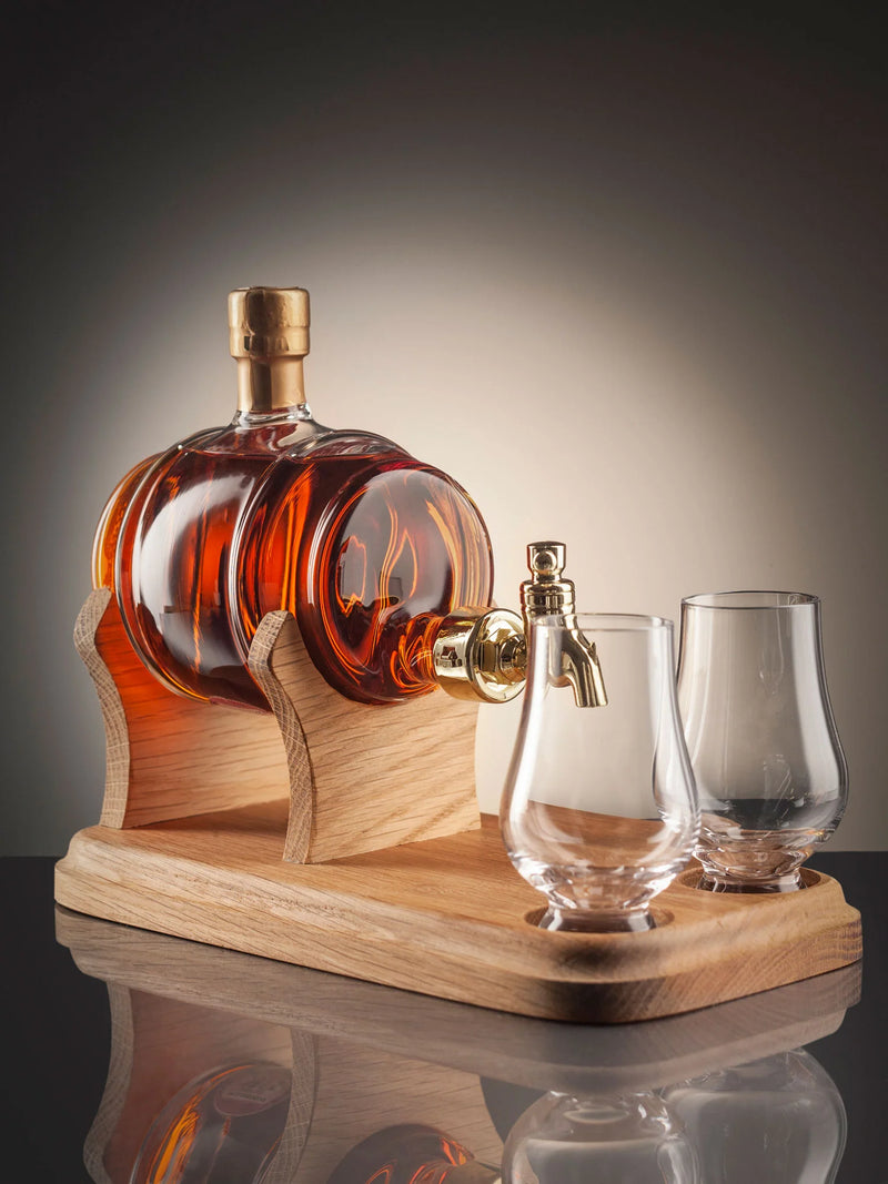 Whisky Barrel Glass Refillable Decanter & 2 glasses 350ml