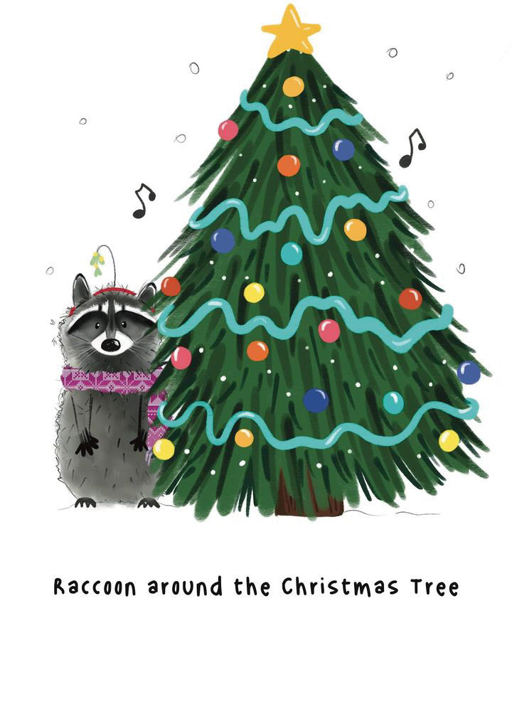Raccoon Around the Christmas Tree Card