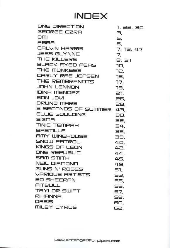 Arranged by Craig Muirhead: Rock and Pop Songs for Bagpipes